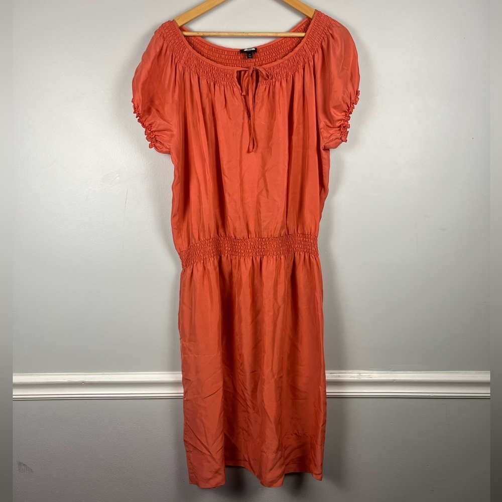 Talbots Womens Silk Dress Size 2X Coral Salmon Smocked